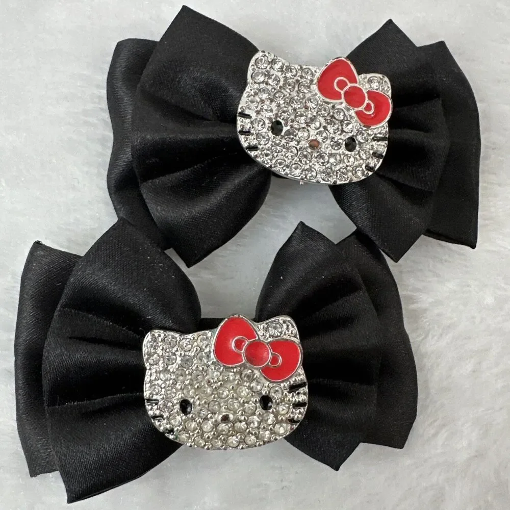 Hello Kitty Sanrio Studded Black Bow Clips Set of 2